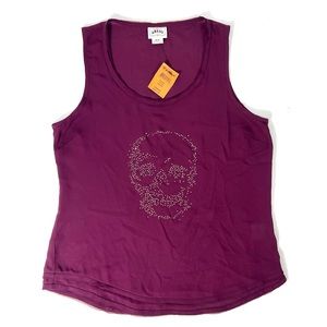 NWT Ariat Kellie Blackberry/Purple Rhinestones Skull décor Sleeveless Tank Top M